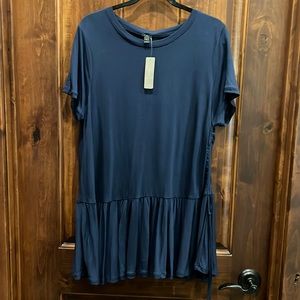 J. Crew XL NWT Navy Blue Short-Sleeved Tunic Top w/ Ruffle